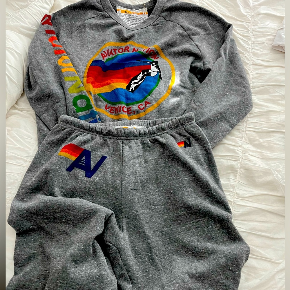 New Aviator Nation Sweat Set , Crewneck and Sweatpants Size L, Large